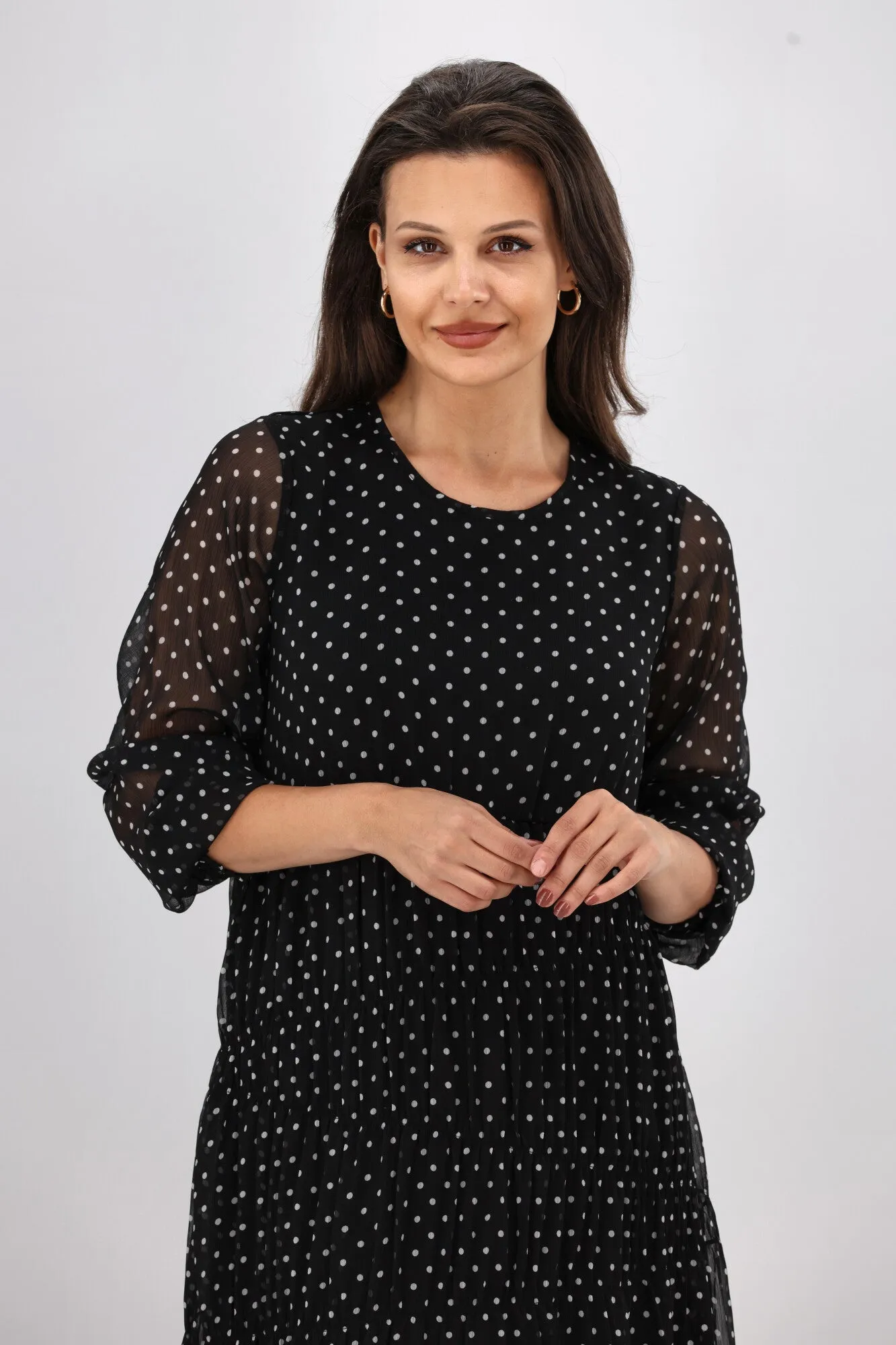 Gloss the Label Mariella Shirred Detail Dress Black Polka Dot sold by Shine On product image thumbnail 4