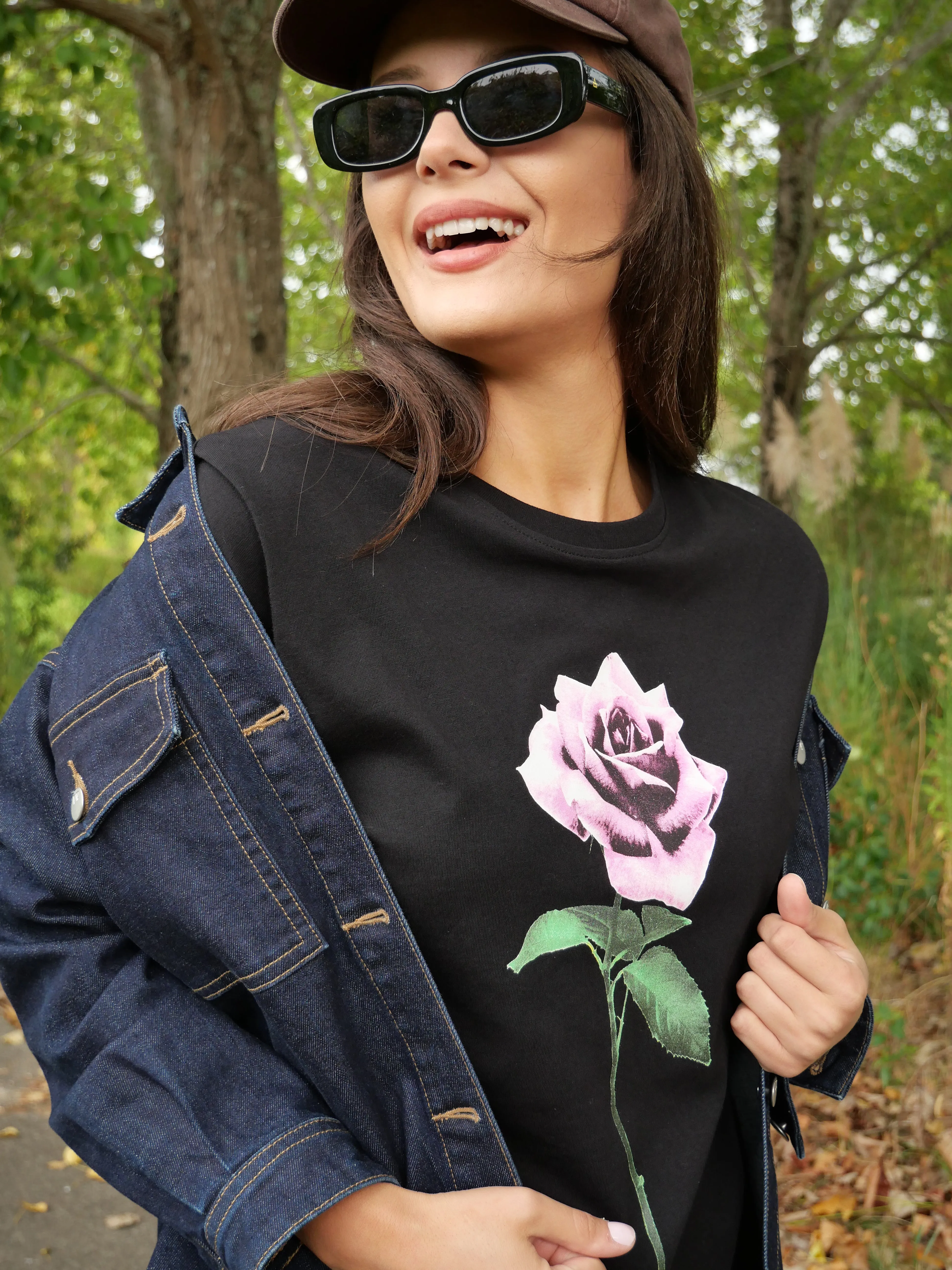 Rebel Club Romance Rose Boyfriend Tee Black sold by Shine On