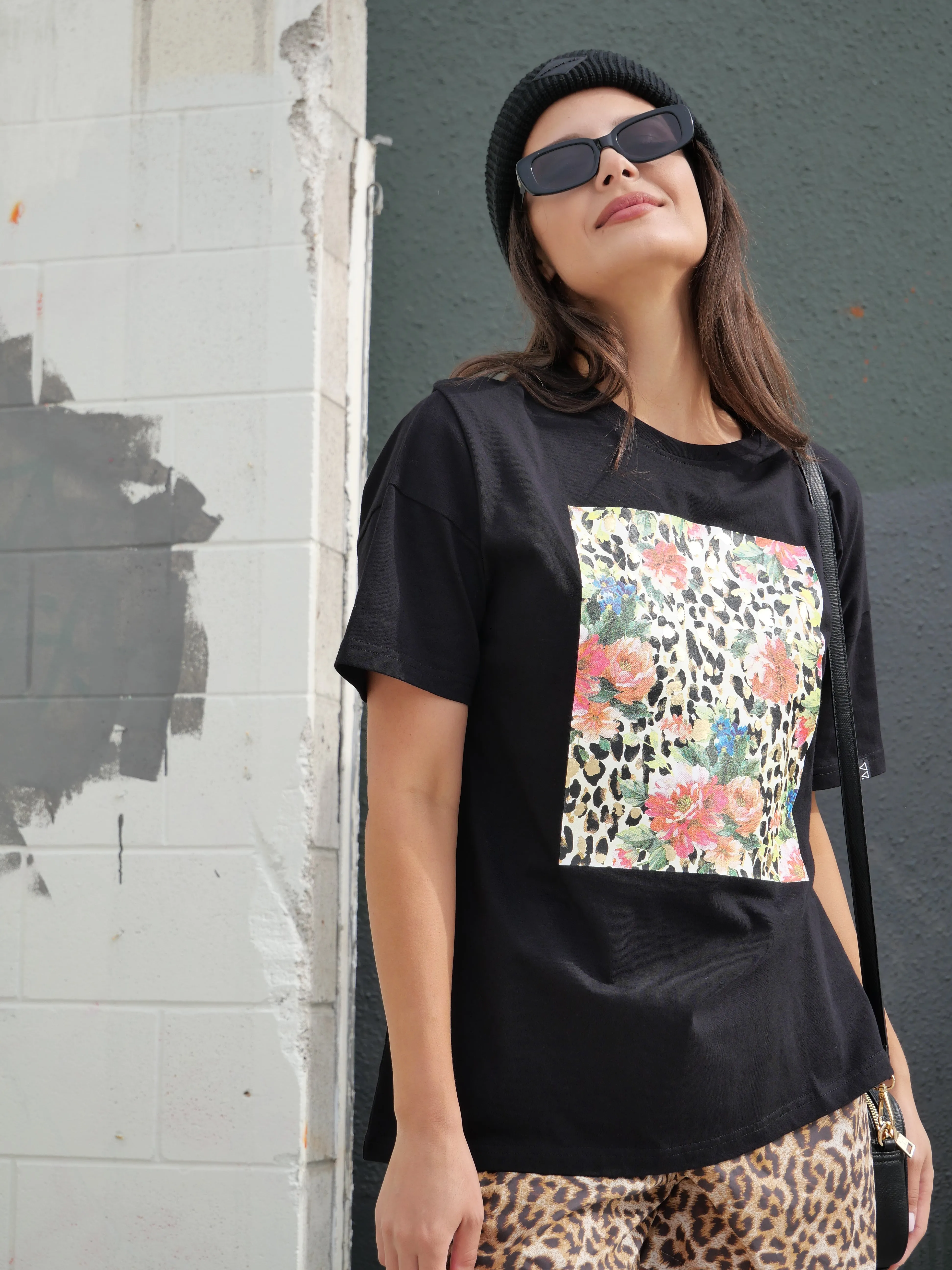 Rebel Club Leopard Dreams Block Boyfriend Tee Black sold by Shine On