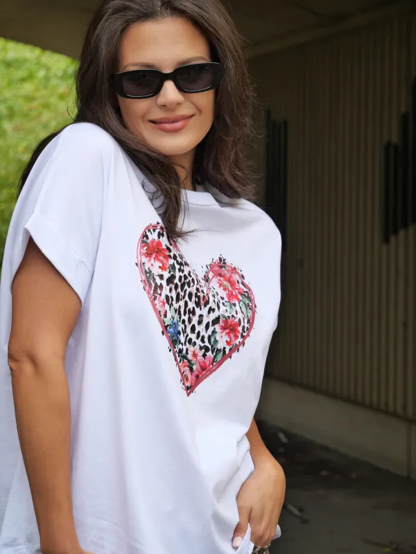 Rebel Club Leopard Dreams Heart Capsleeve Tee White sold by Shine On