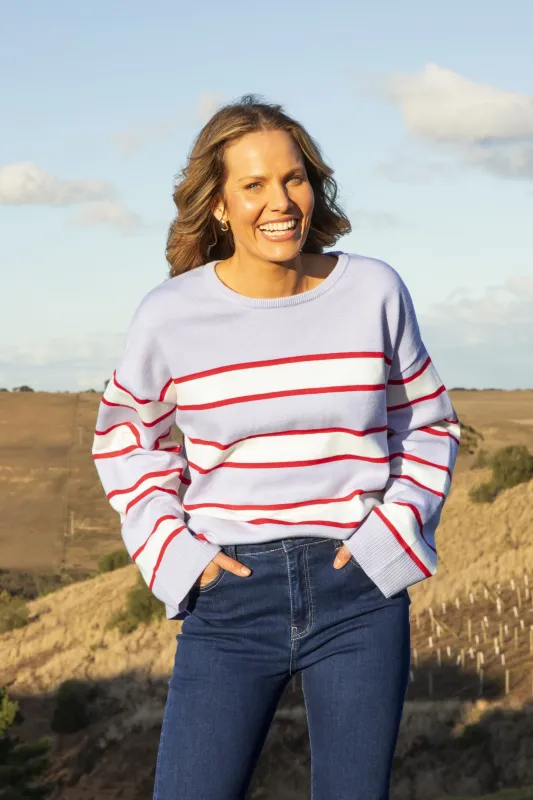 Elm Joni Stripe Knit Dusty Lilac/Poppy/Marshmallow Stripe sold by Shine On