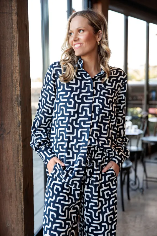 Elm Gemma Geo Shirt Navy Geo Print sold by Shine On