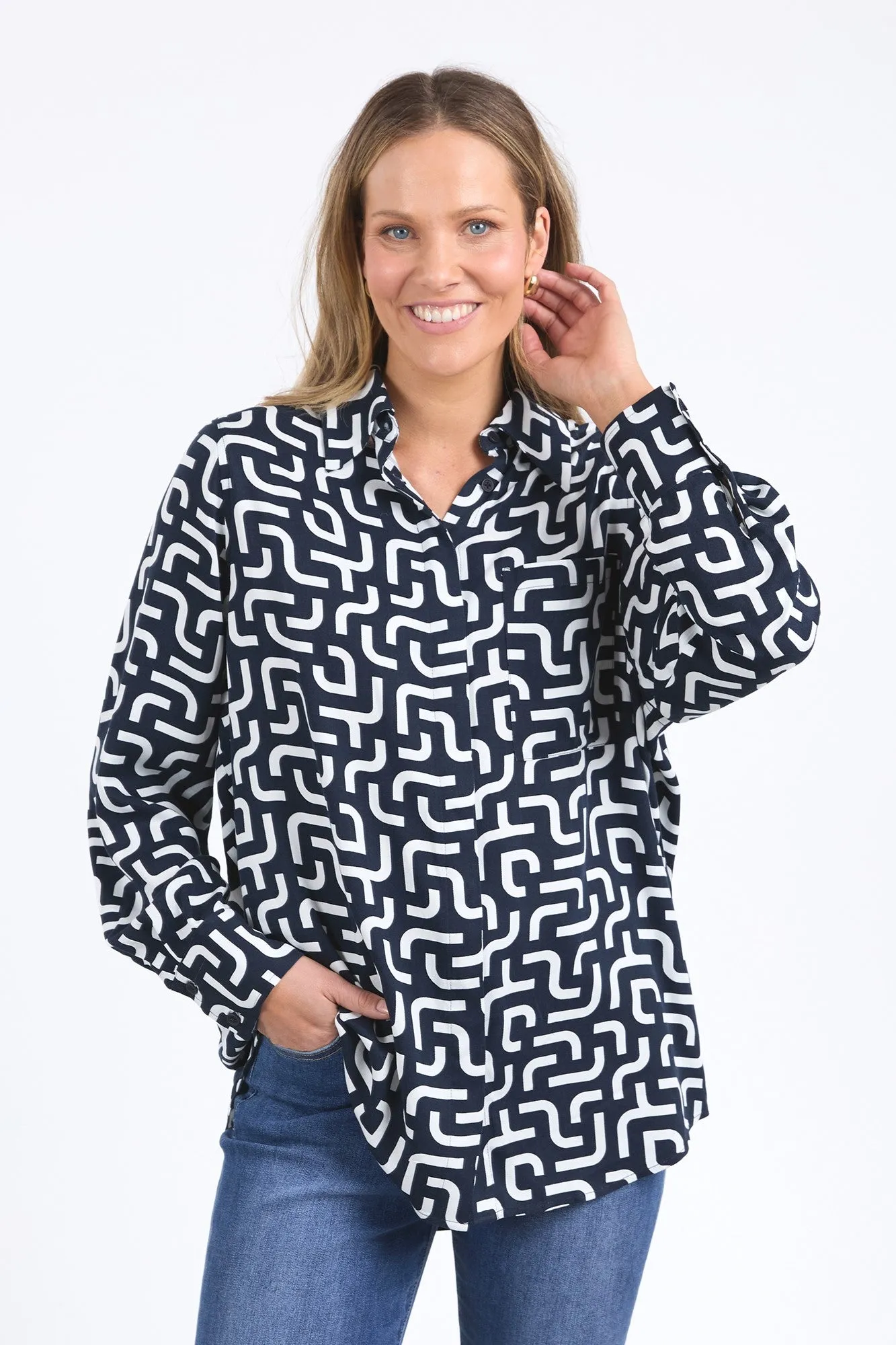 Elm Gemma Geo Shirt Navy Geo Print sold by Shine On product image thumbnail 2