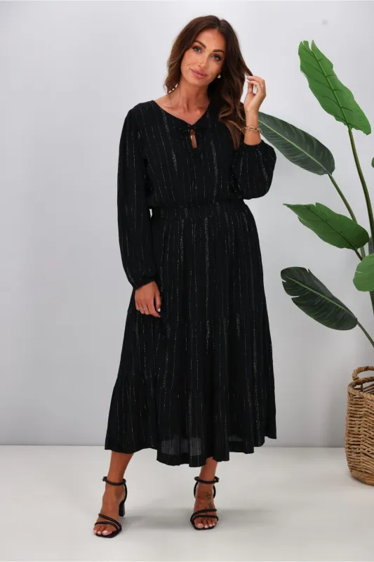 Gloss The Label Livia Midi Dress Black Lurex sold by Shine On
