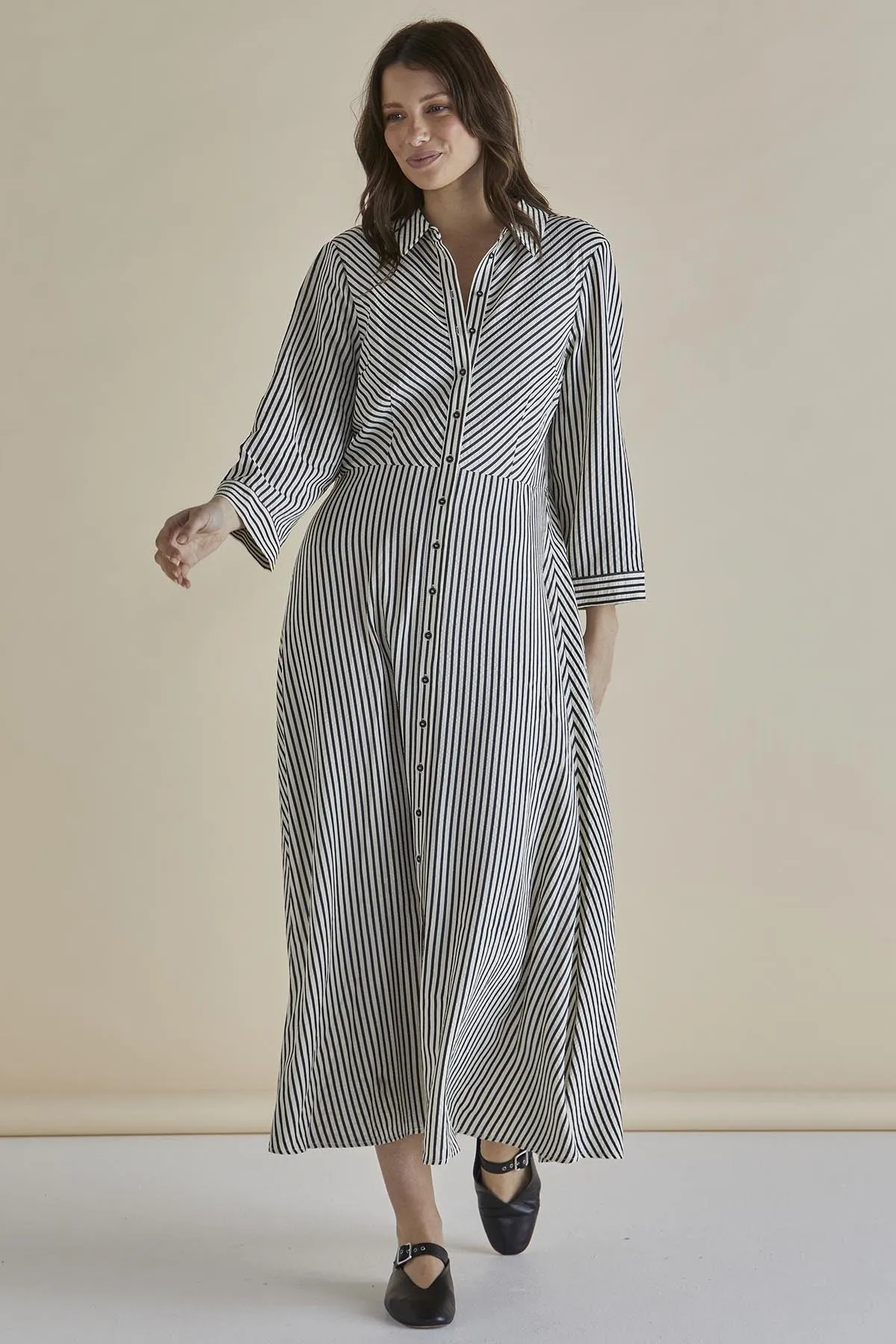 Betty Basics Crinkle Dress Black/White Stripe sold by Shine On product image thumbnail 3