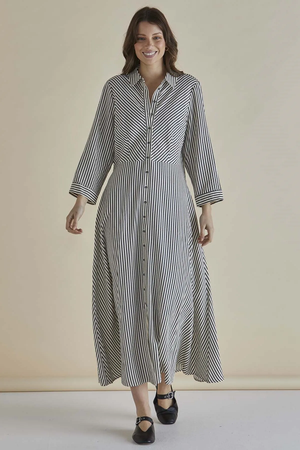 Betty Basics Crinkle Dress Black/White Stripe sold by Shine On product image thumbnail 2