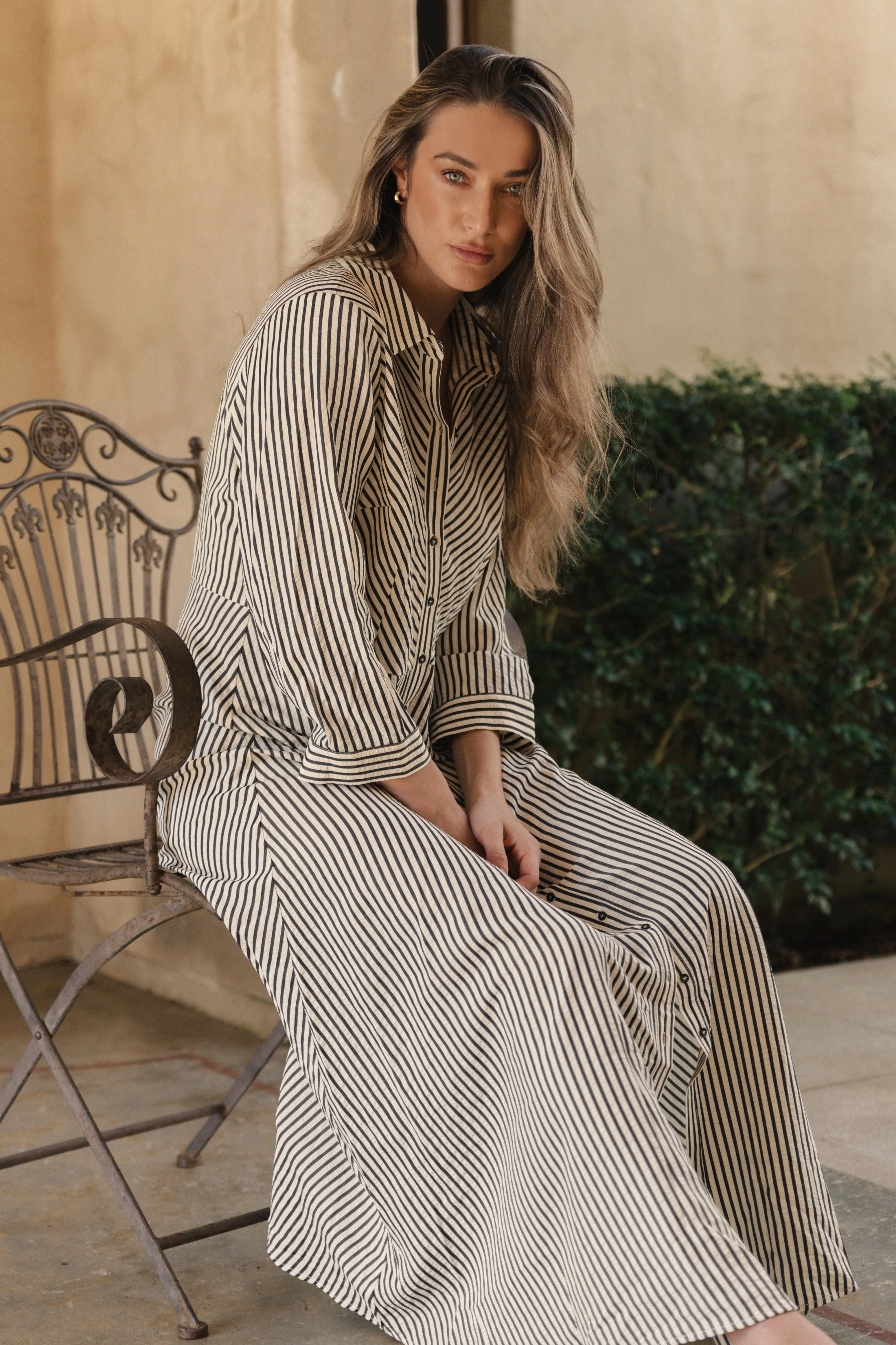 Betty Basics Crinkle Dress Black/White Stripe sold by Shine On