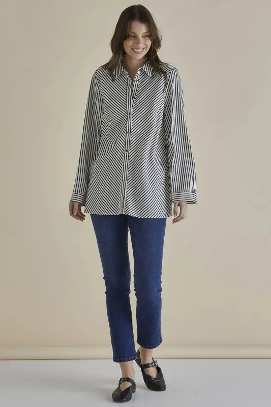 Betty Basics Crinkle Shirt Black/White Stripe sold by Shine On