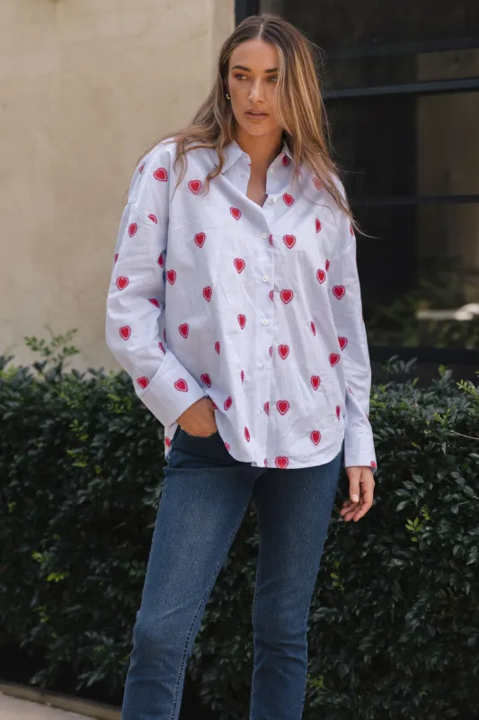 Betty Basics Sage Shirt Blue Heart Stripe sold by Shine On