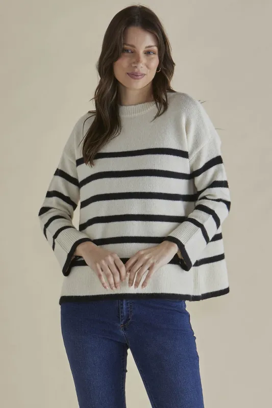 Betty Basics Edith Knit Jumper Cream Black Stripe sold by Shine On