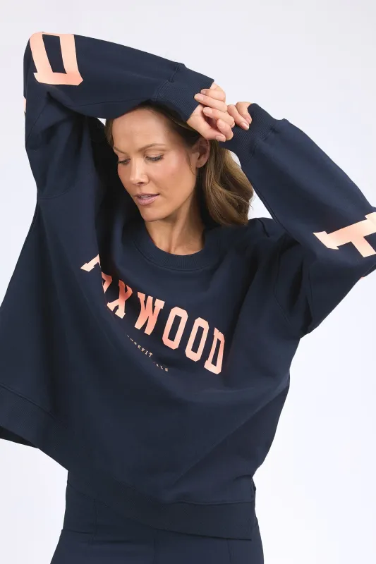 Foxwood Interval Crew Navy with Peach Print sold by Shine On