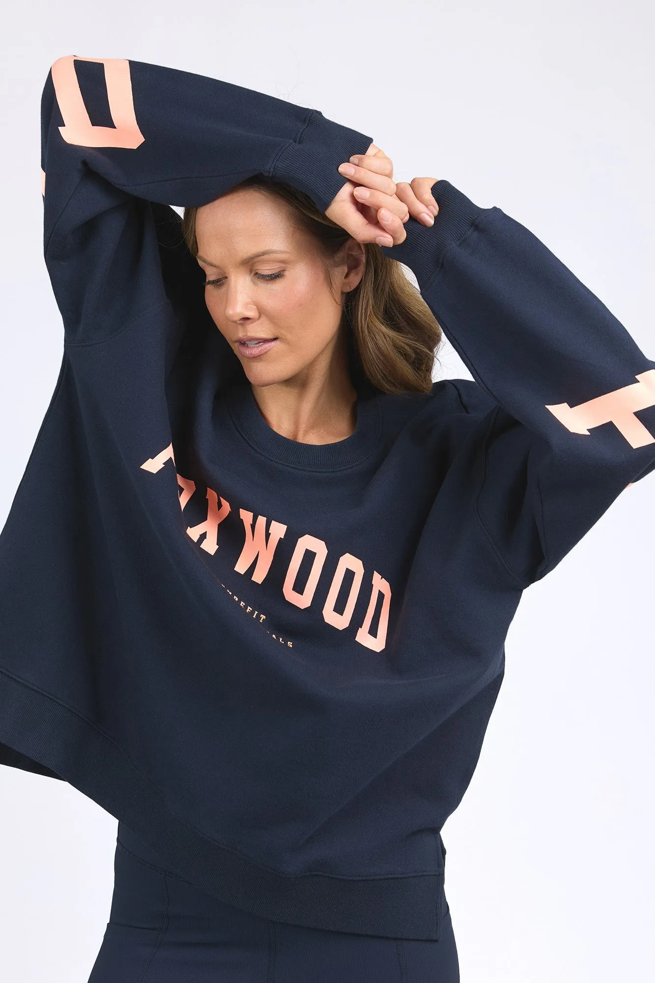 Foxwood Interval Crew Navy with Peach Print | Parallel