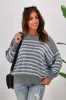 Alpine by Shine On Georgia Striped Merino Batwing Top Grey Marle Blue sold by Shine On