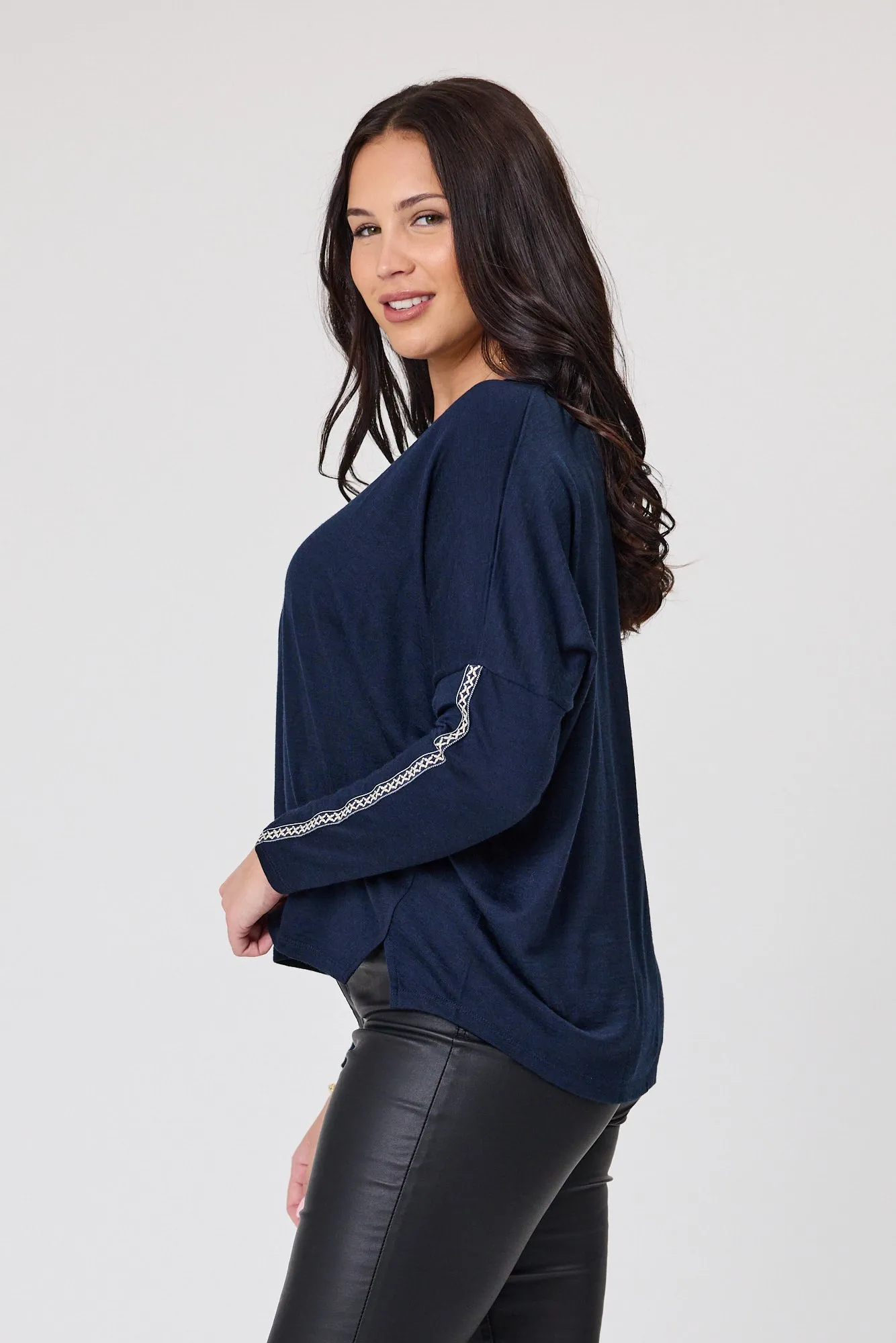 Alpine by Shine On Regina Cross Trim Merino Top Ink sold by Shine On product image thumbnail 3