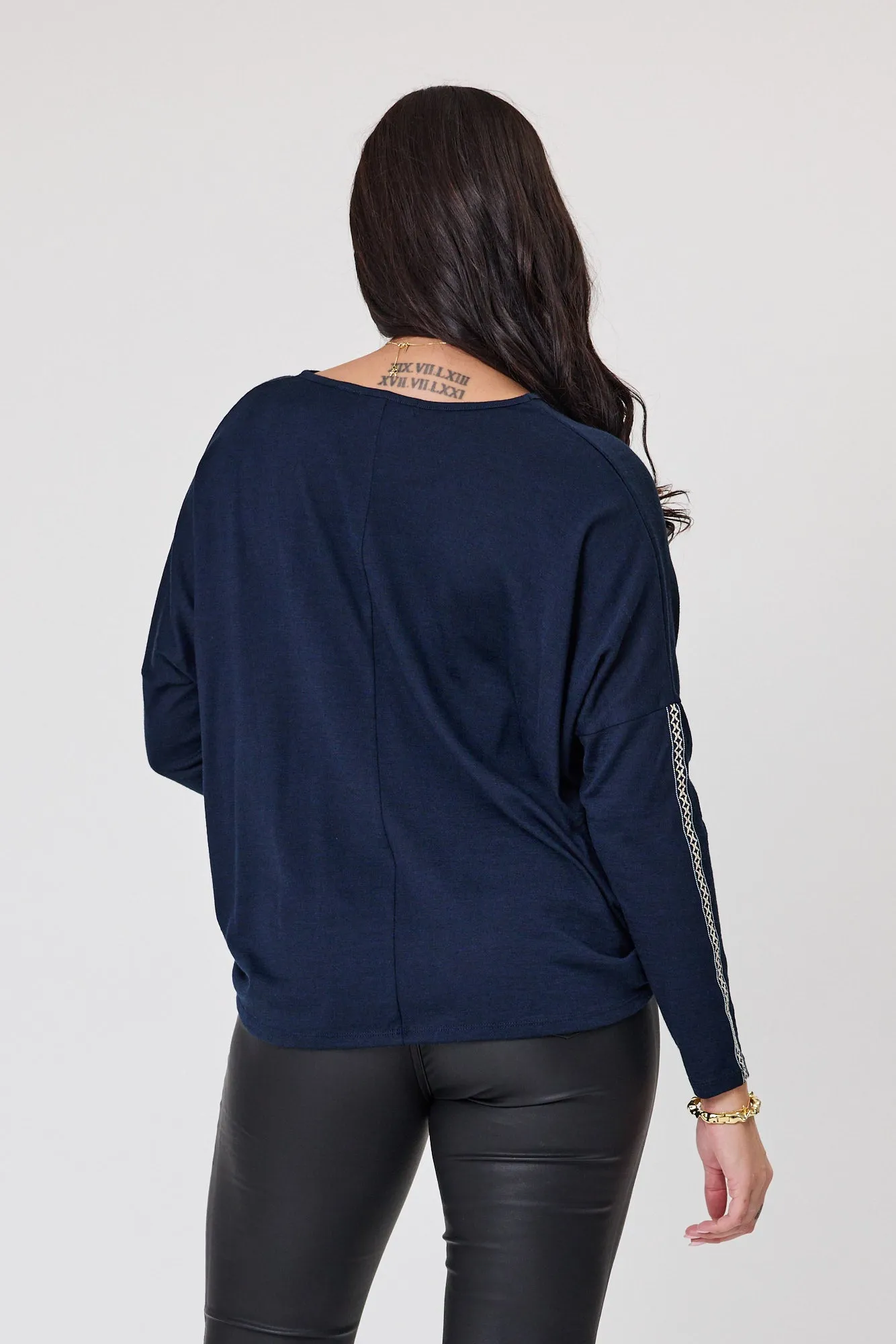 Alpine by Shine On Regina Cross Trim Merino Top Ink sold by Shine On product image thumbnail 4