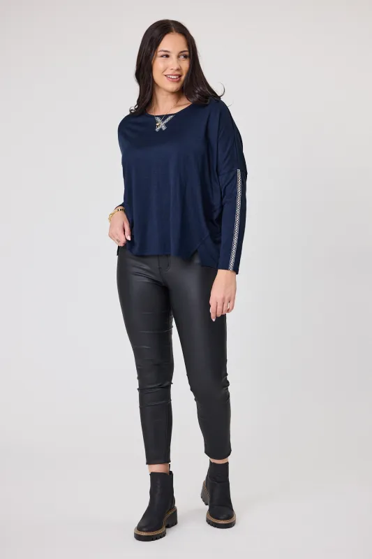 Alpine by Shine On Regina Cross Trim Merino Top Ink sold by Shine On