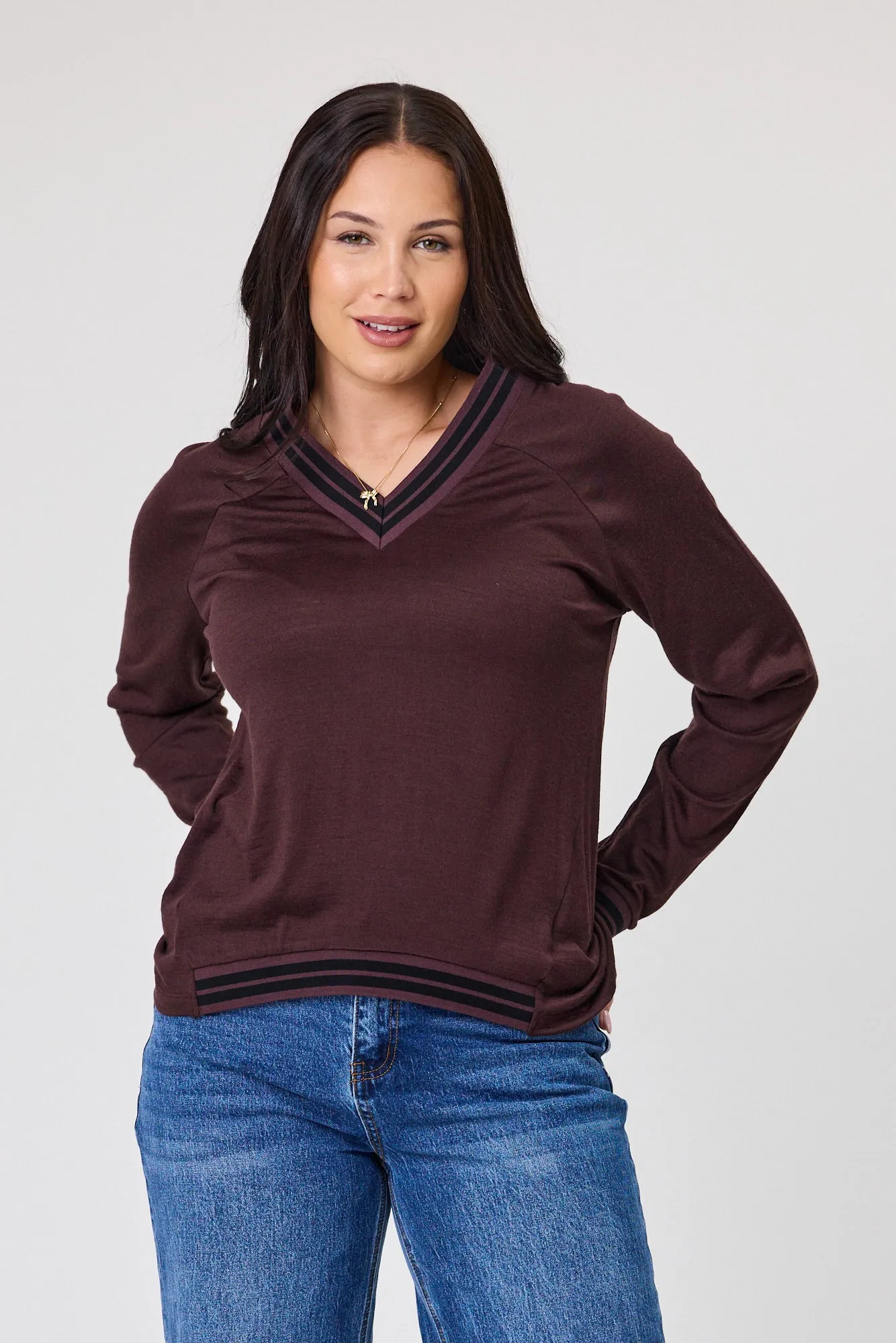 Alpine by Shine On Alberta Merino Sports Trim Top Chocolate sold by Shine On product image thumbnail 2