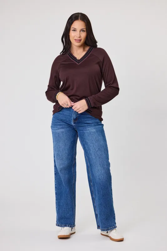 Alpine by Shine On Alberta Merino Sports Trim Top Chocolate sold by Shine On