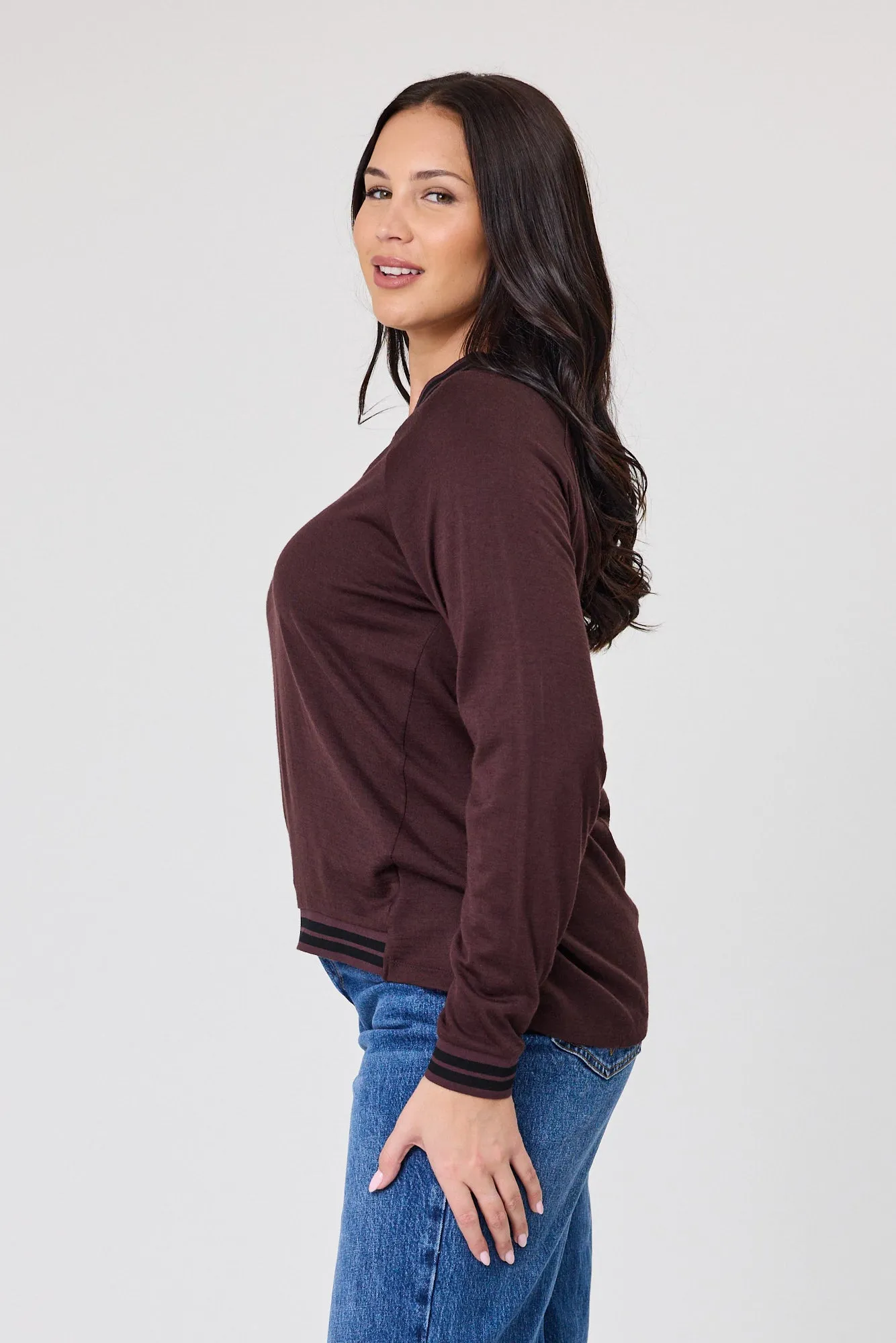 Alpine by Shine On Alberta Merino Sports Trim Top Chocolate sold by Shine On product image thumbnail 3