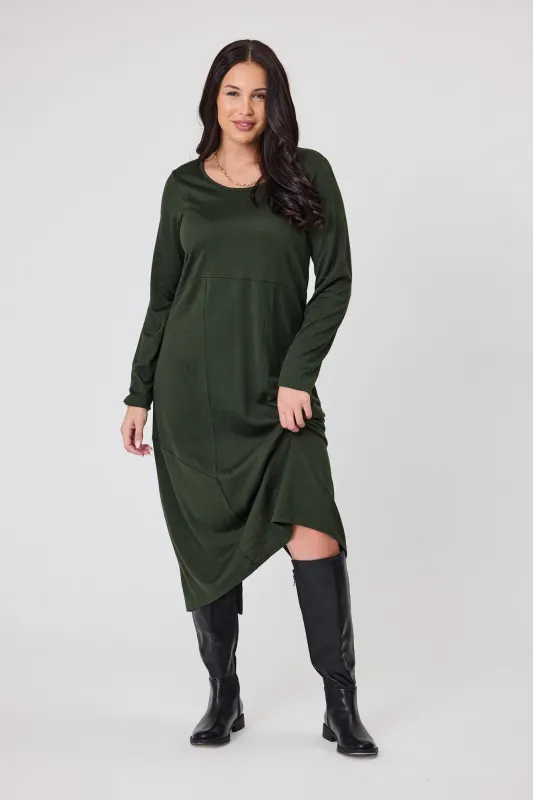 Alpine by Shine On Riviera Merino Cocoon Dress Olive sold by Shine On
