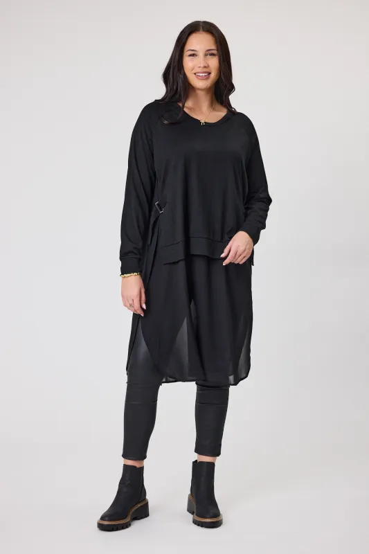 Alpine by Shine On Paris Merino & Chiffon Tunic Black sold by Shine On