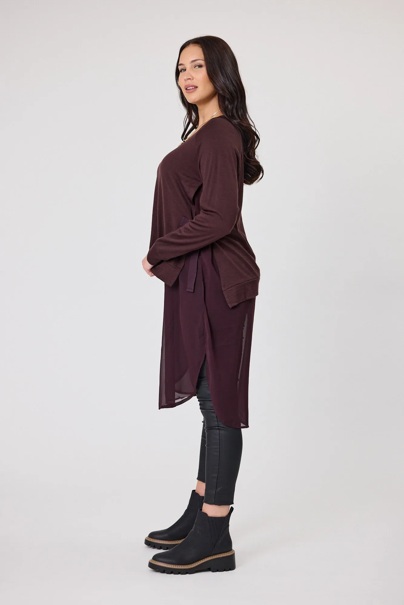 Alpine by Shine On Paris Merino & Chiffon Tunic Chocolate sold by Shine On product image thumbnail 5