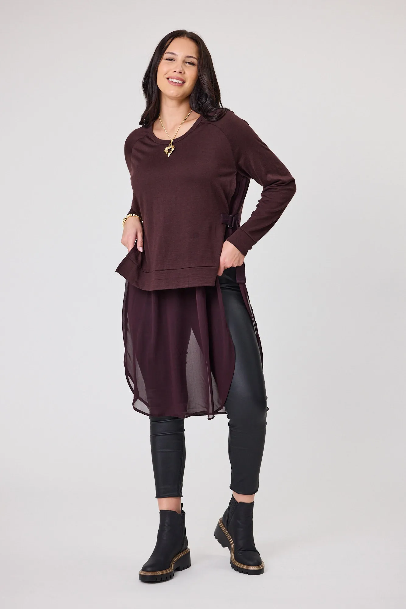 Alpine by Shine On Paris Merino & Chiffon Tunic Chocolate sold by Shine On product image thumbnail 2