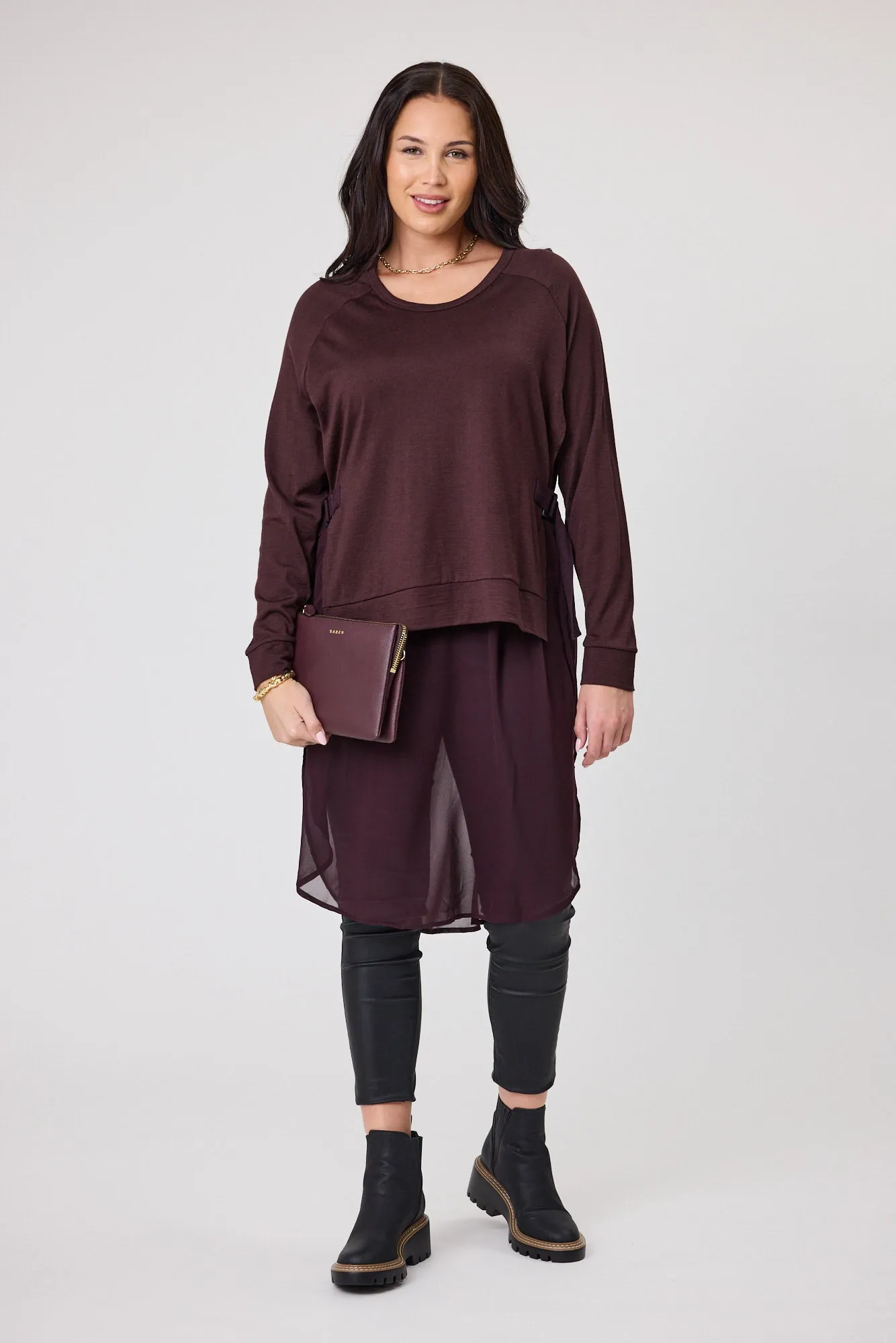 Alpine by Shine On Paris Merino & Chiffon Tunic Chocolate sold by Shine On product image thumbnail 3