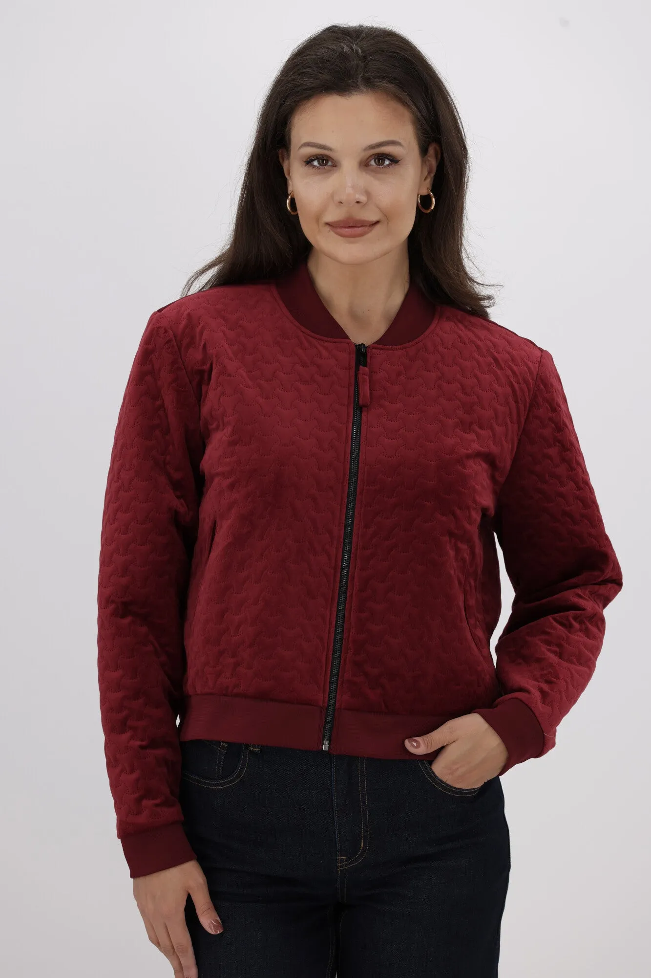 Gloss the Label James Quilted Velvet Bomber Jacket Deep Rose sold by Shine On product image thumbnail 2