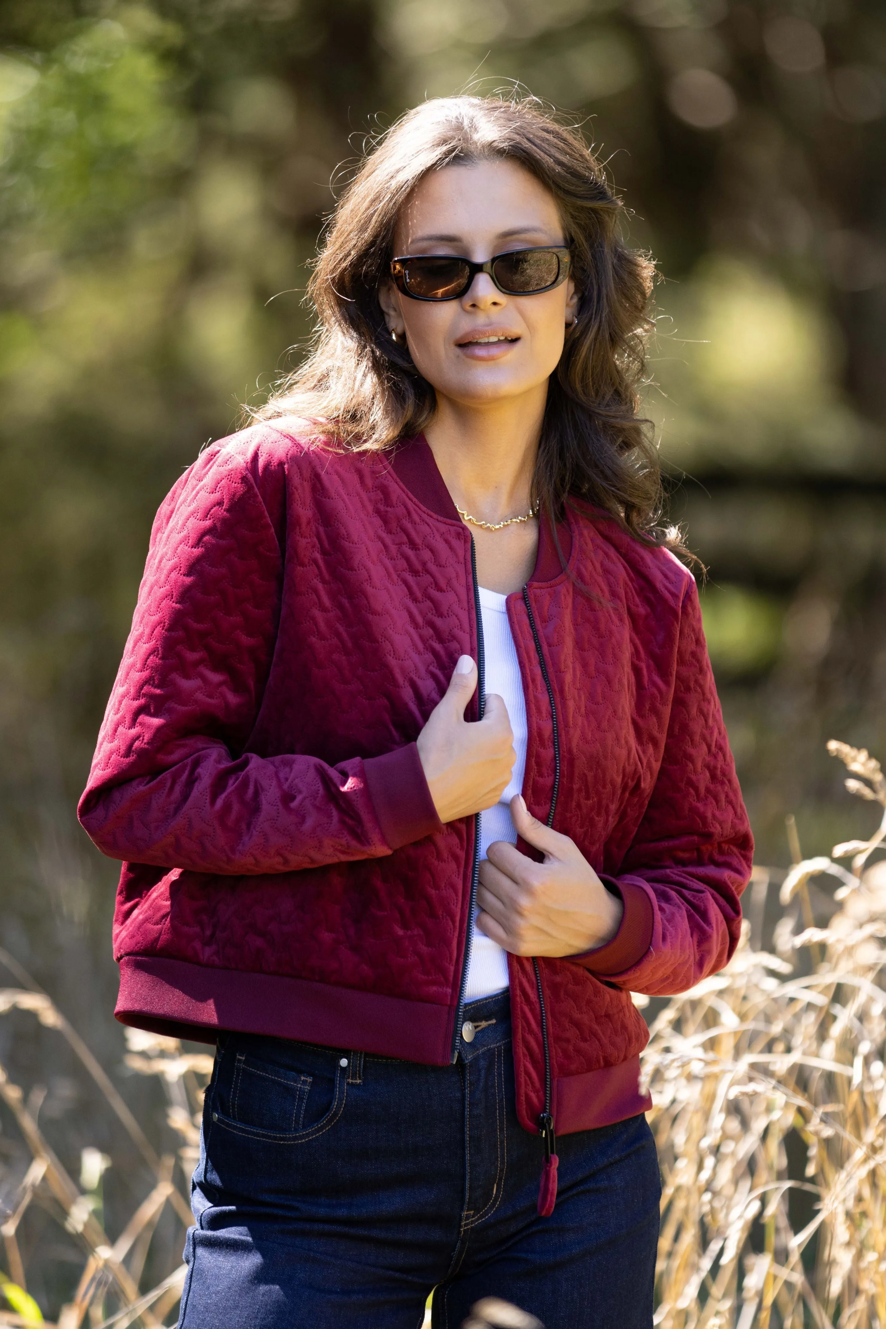 Gloss the Label James Quilted Velvet Bomber Jacket Deep Rose sold by Shine On product image thumbnail 5