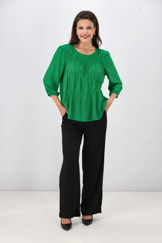 Gloss the Label Olsen Shirred Detail Top Green sold by Shine On