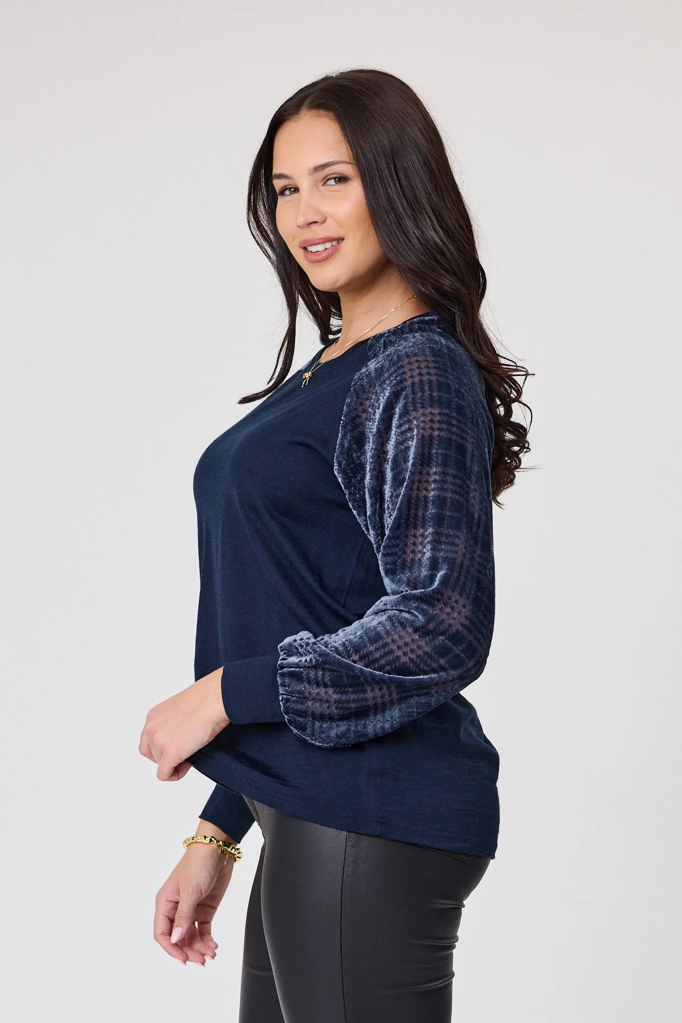 Alpine by Shine On Chantily Merino Flocked Sleeve Top Ink sold by Shine On product image thumbnail 3