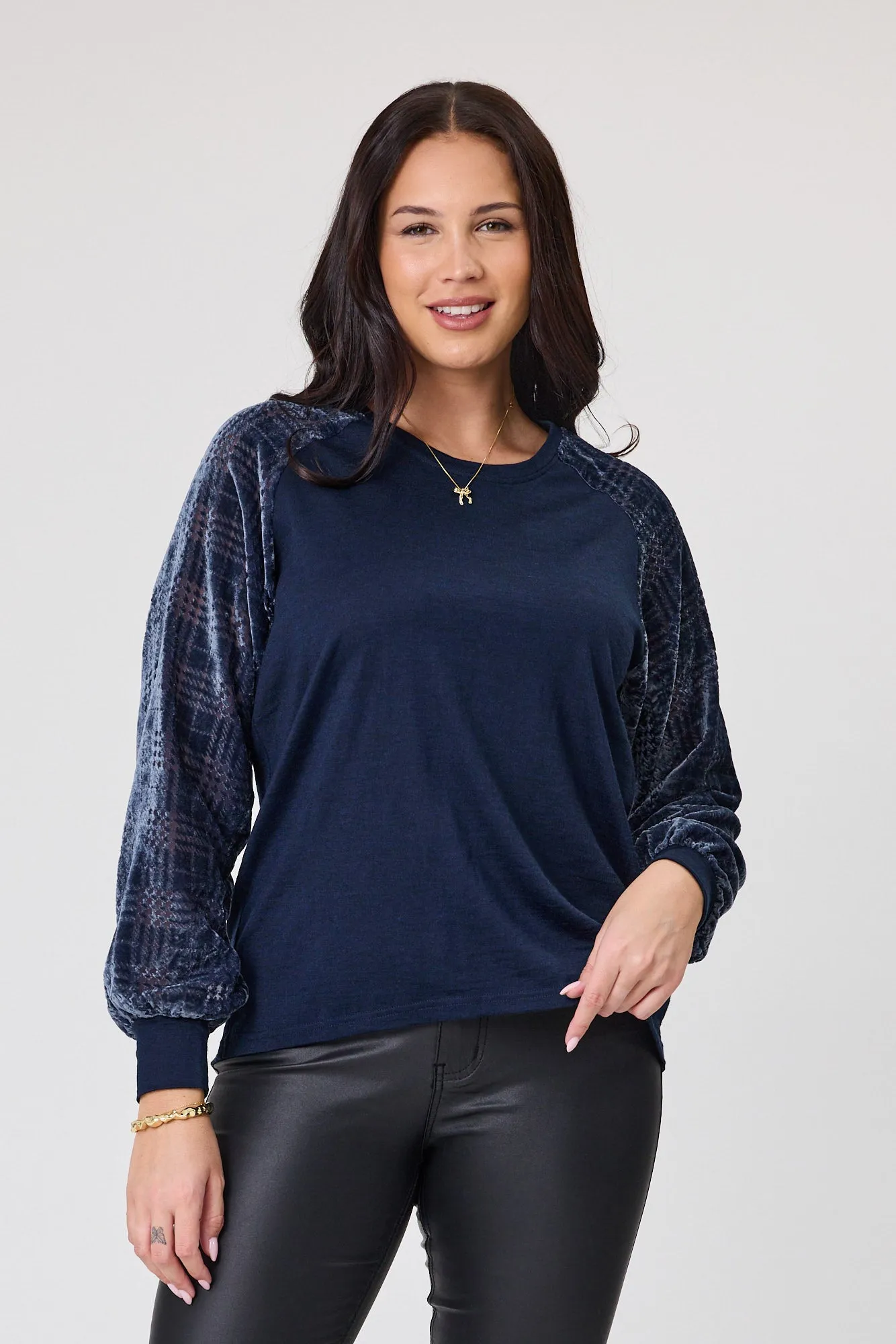 Alpine by Shine On Chantily Merino Flocked Sleeve Top Ink sold by Shine On product image thumbnail 2