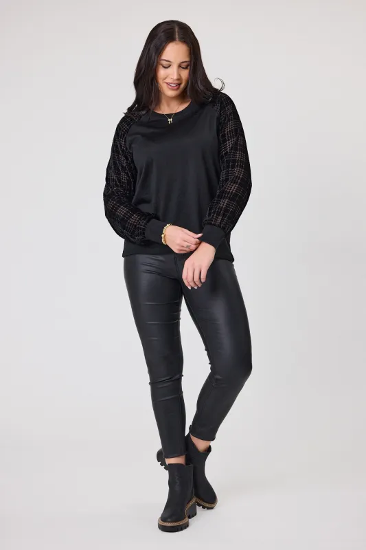 Alpine by Shine On Chantily Merino Flocked Sleeve Top Black sold by Shine On