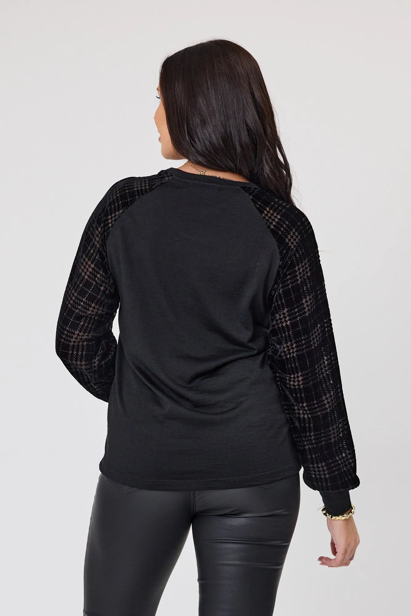 Alpine by Shine On Chantily Merino Flocked Sleeve Top Black sold by Shine On product image thumbnail 5