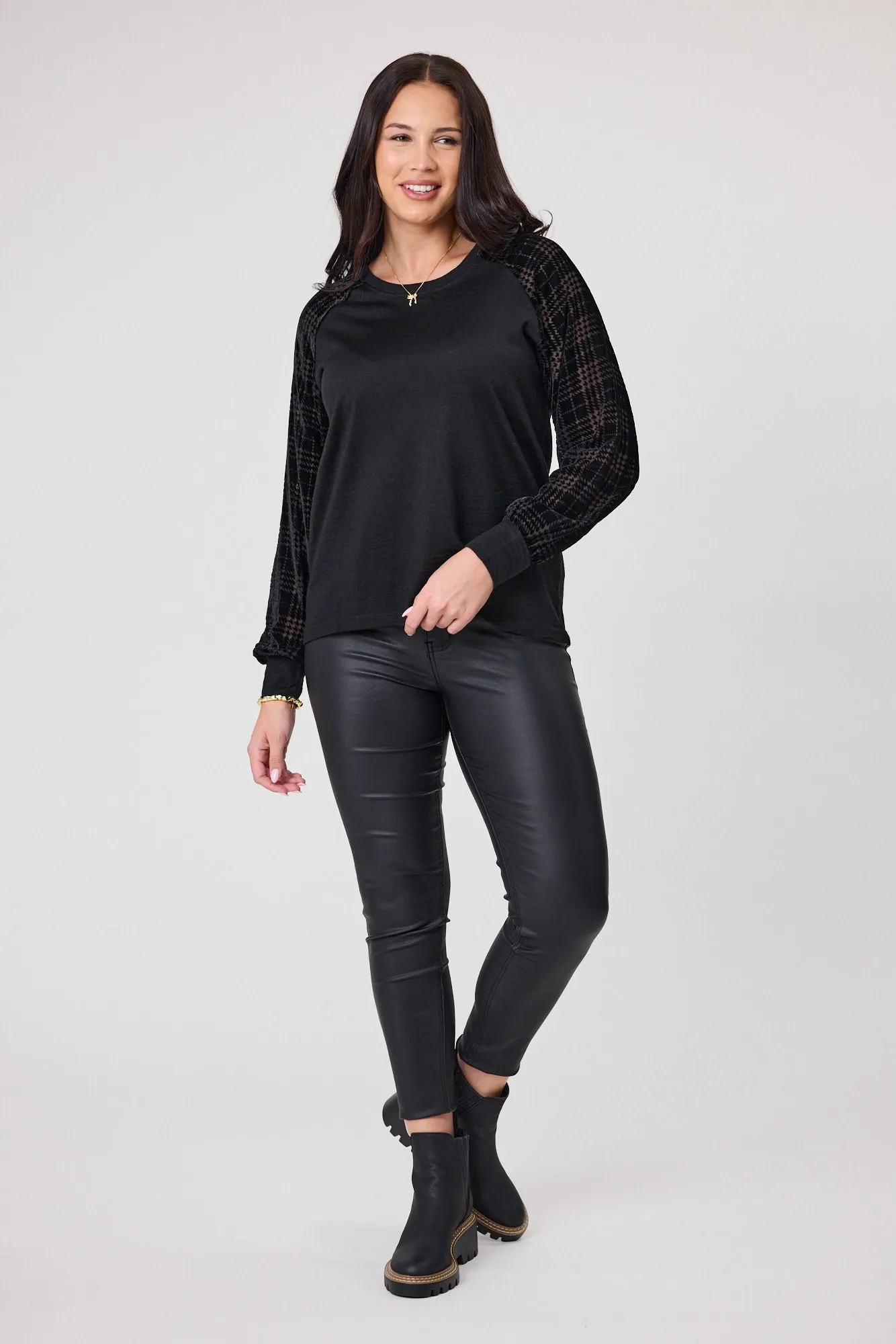 Alpine by Shine On Chantily Merino Flocked Sleeve Top Black sold by Shine On product image thumbnail 3
