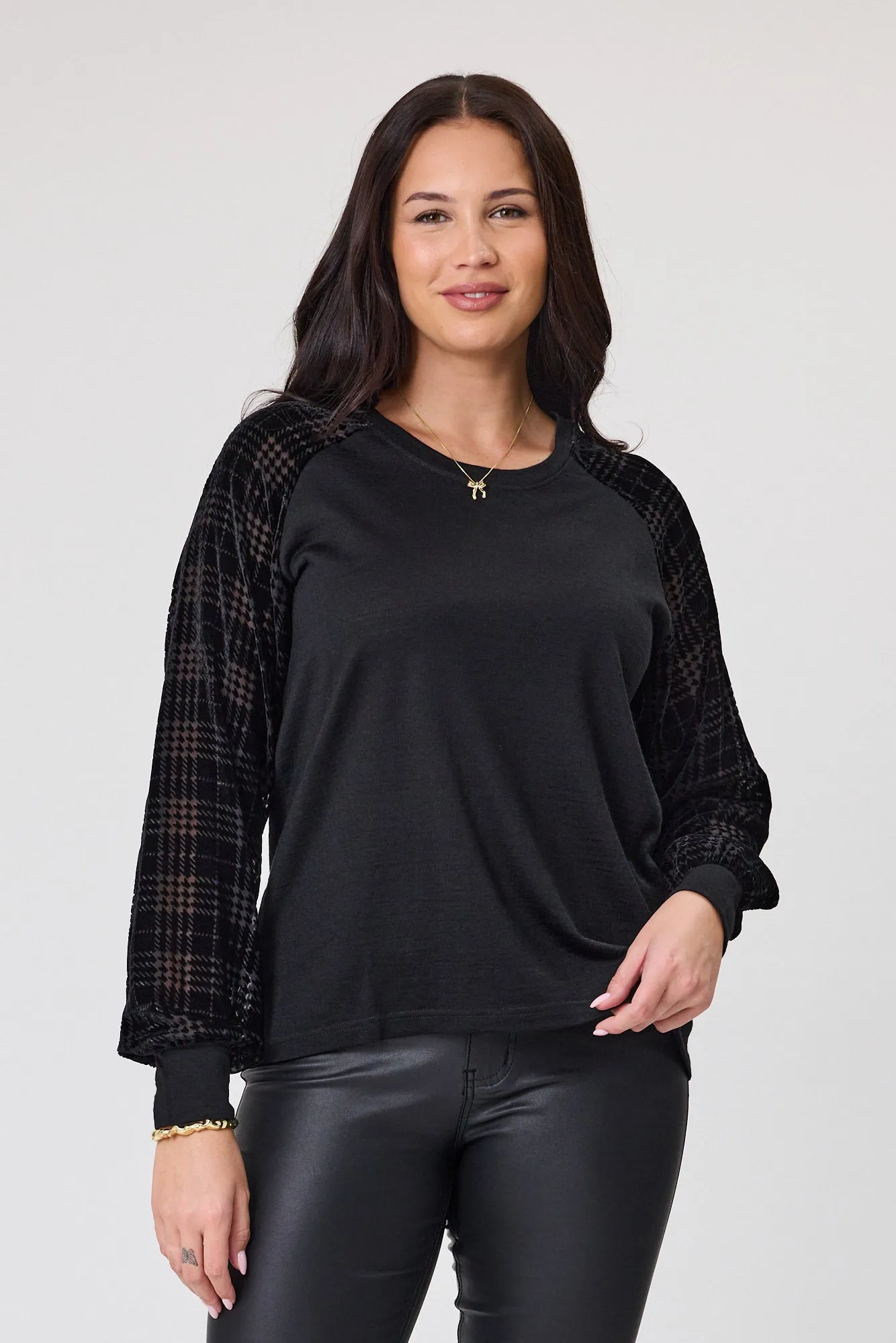 Alpine by Shine On Chantily Merino Flocked Sleeve Top Black sold by Shine On product image thumbnail 2