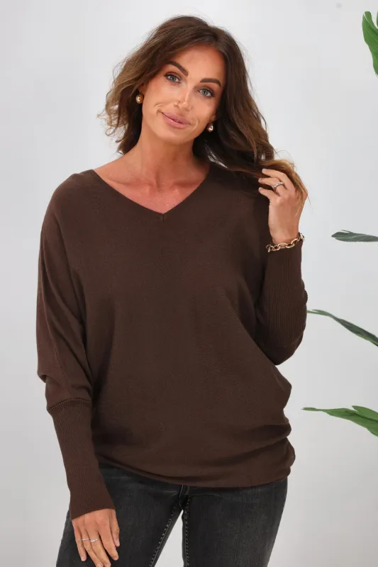 Alpine by Shine On Gigi Merino Batwing Top Chocolate sold by Shine On