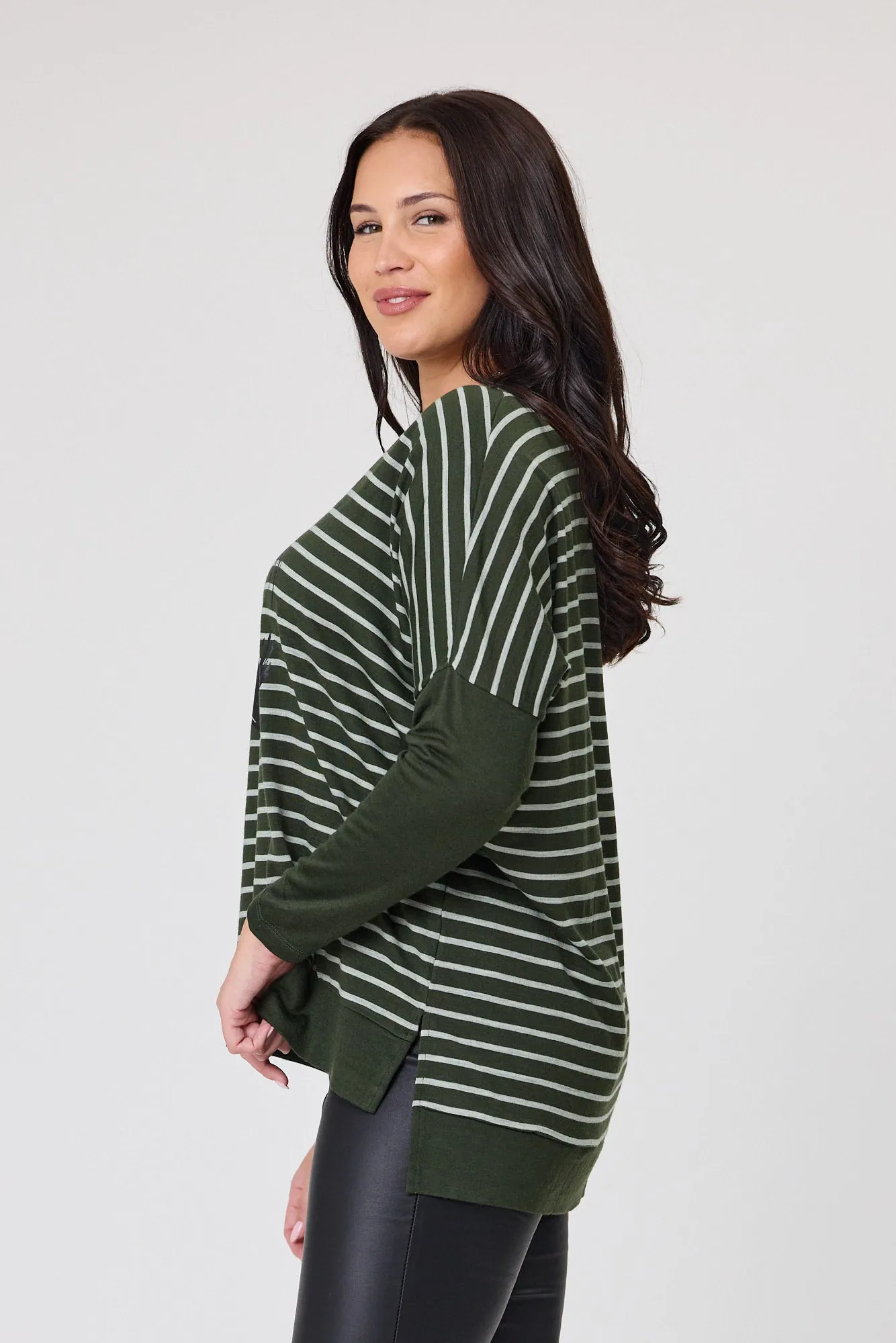 Alpine by Shine On Brunswick Striped Merino Top Olive Grey sold by Shine On product image thumbnail 4