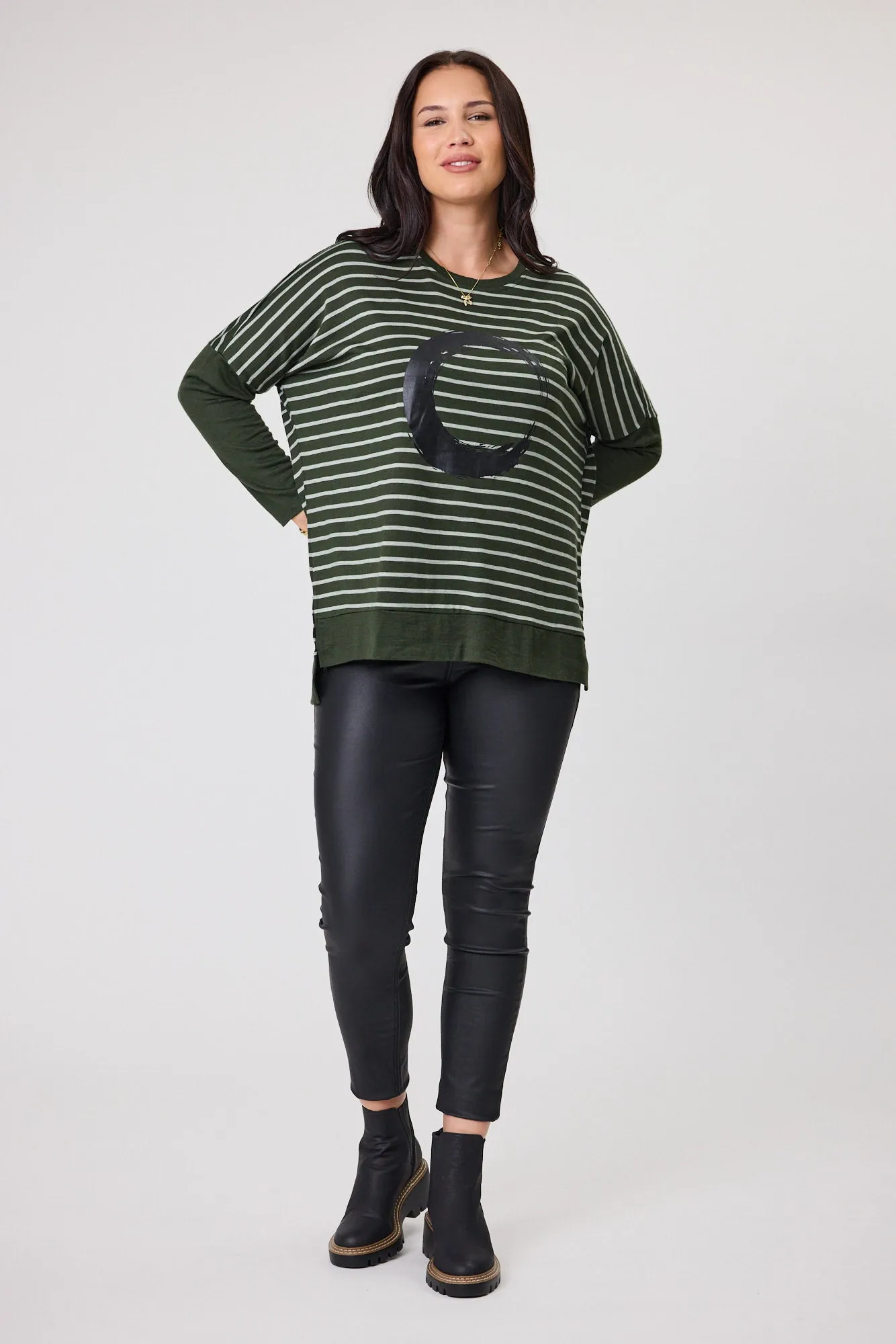 Alpine by Shine On Brunswick Striped Merino Top Olive Grey sold by Shine On product image thumbnail 3