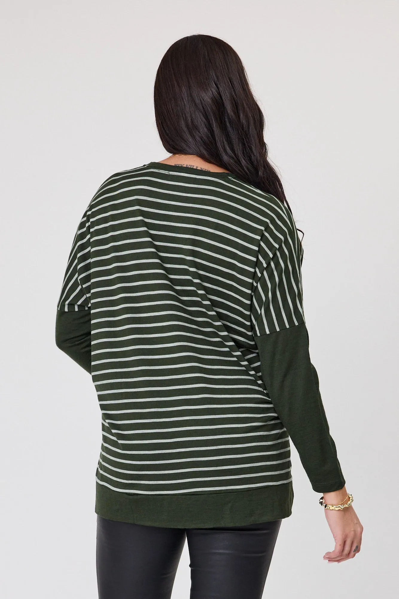 Alpine by Shine On Brunswick Striped Merino Top Olive Grey sold by Shine On product image thumbnail 5