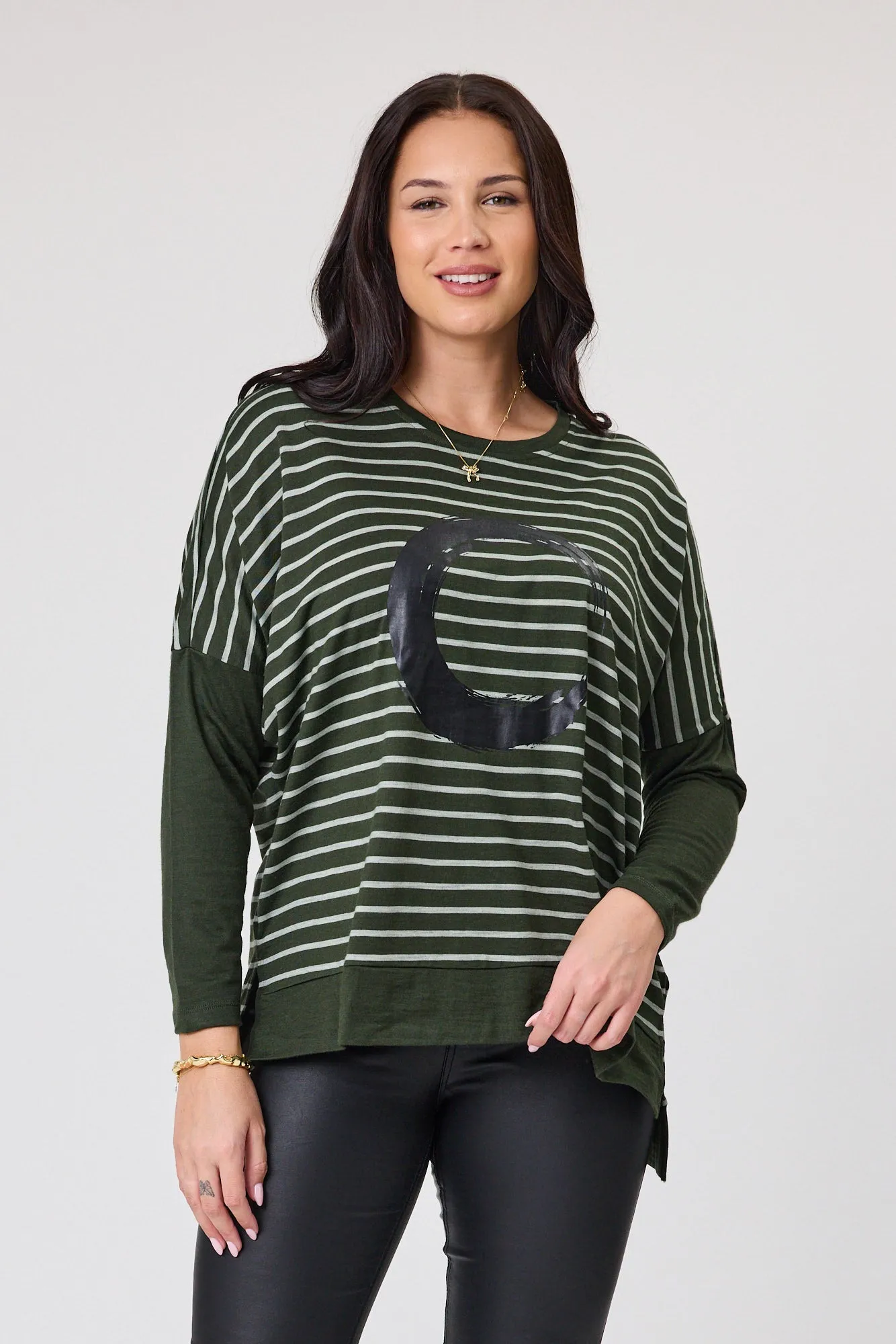 Alpine by Shine On Brunswick Striped Merino Top Olive Grey sold by Shine On product image thumbnail 2