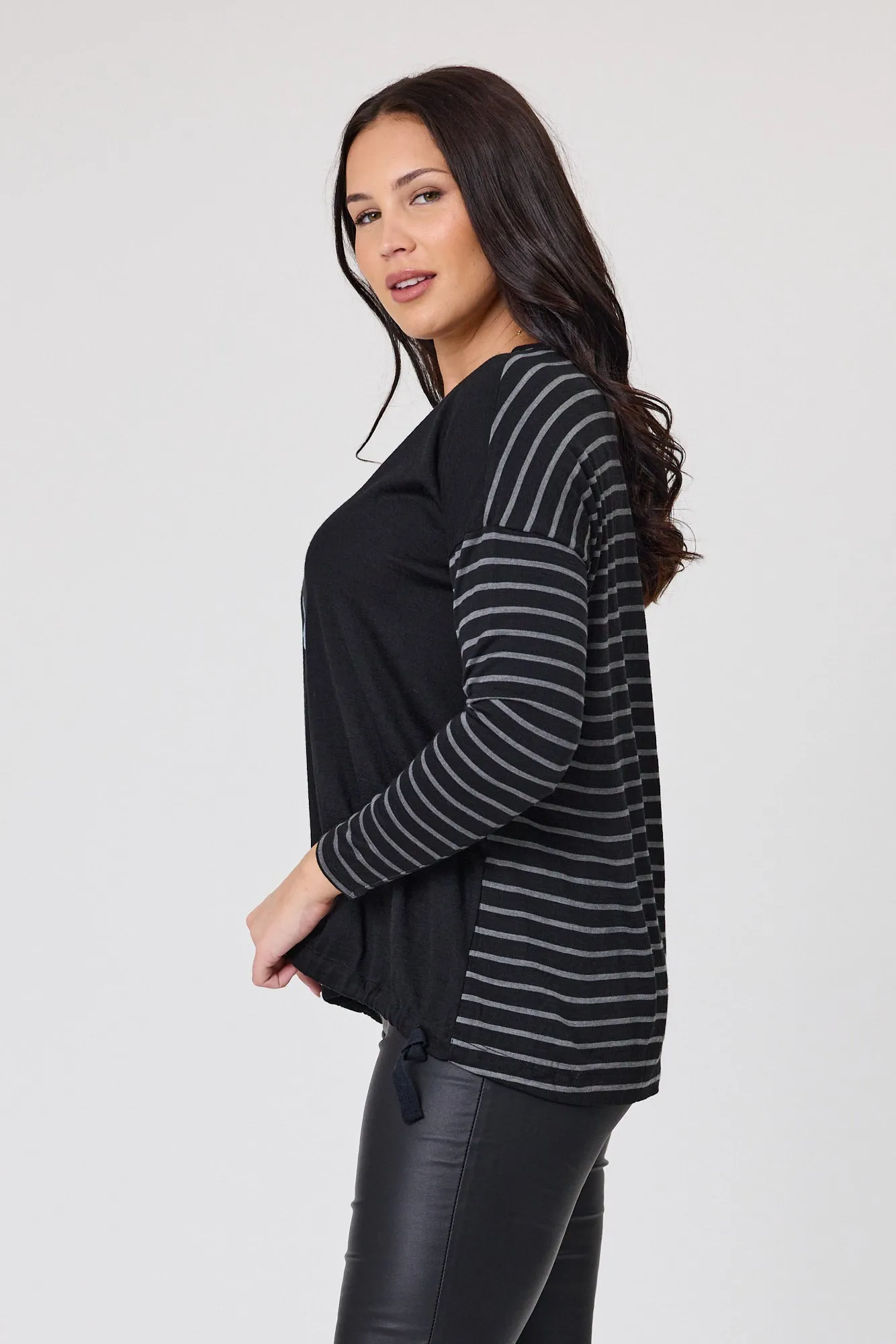 Alpine by Shine On Serena Top Black with Black Grey Stripe sold by Shine On product image thumbnail 2