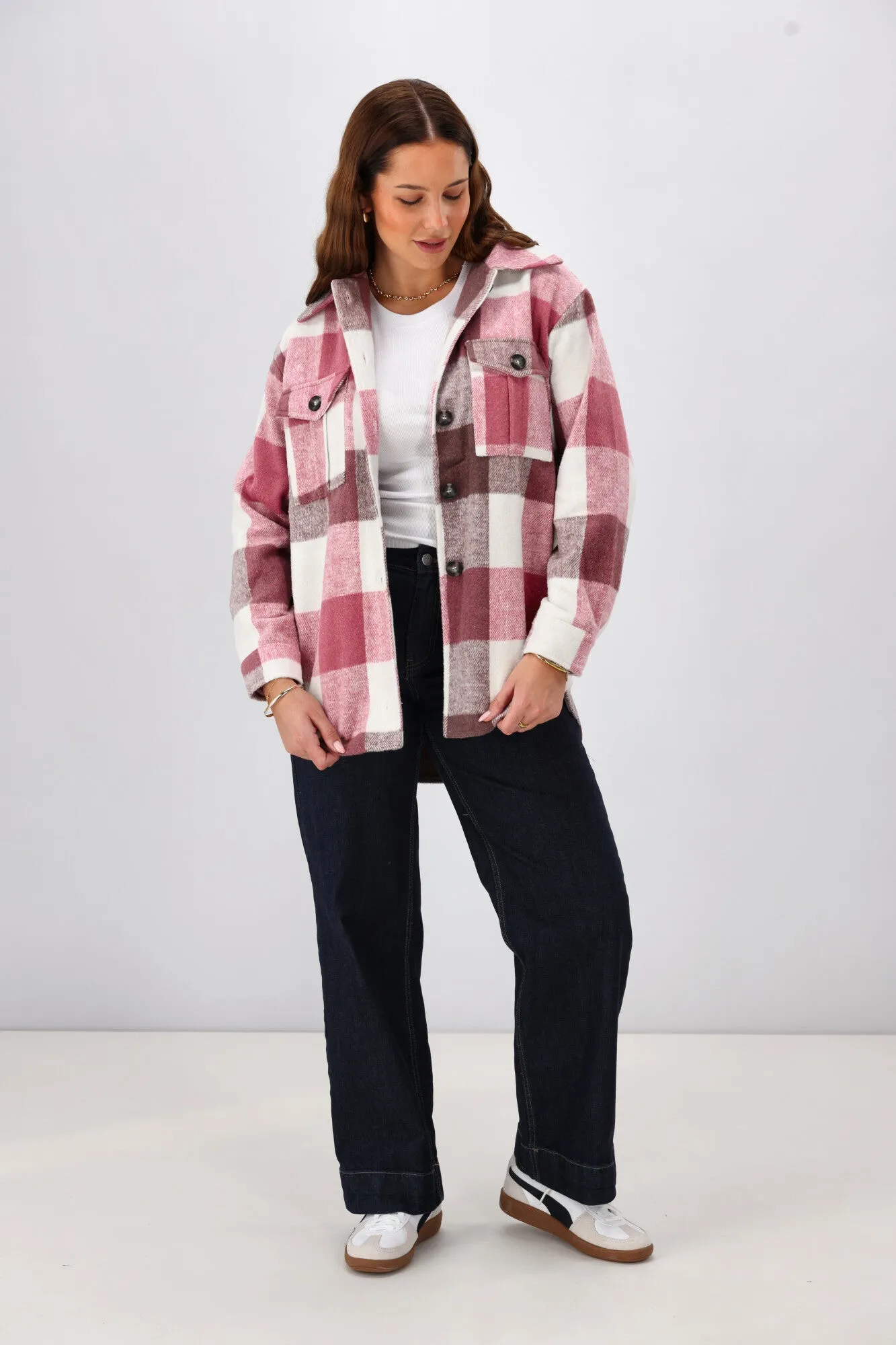 Shine On Label Treyton Checked Shacket Raspberry sold by Shine On product image thumbnail 5