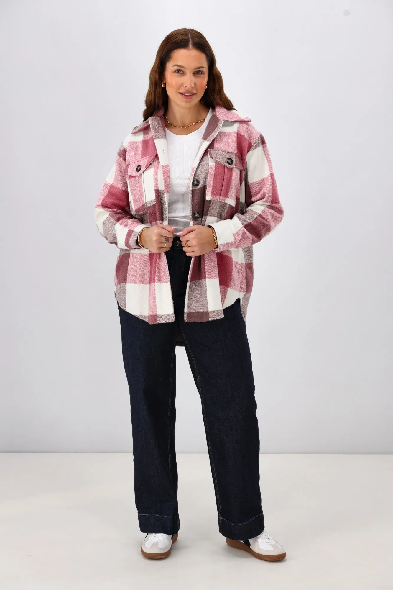 Shine On Label Treyton Checked Shacket Raspberry sold by Shine On product image thumbnail 4
