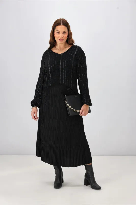 Gloss The Label Guiliana Blouson Sleeve Blouse Black Lurex sold by Shine On