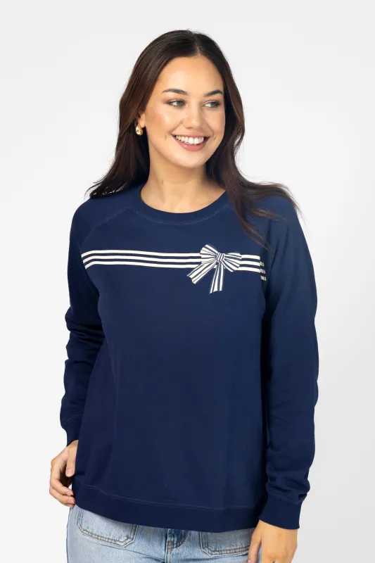 Stella + Gemma Classic Sweater Stripes and Bow Navy sold by Shine On