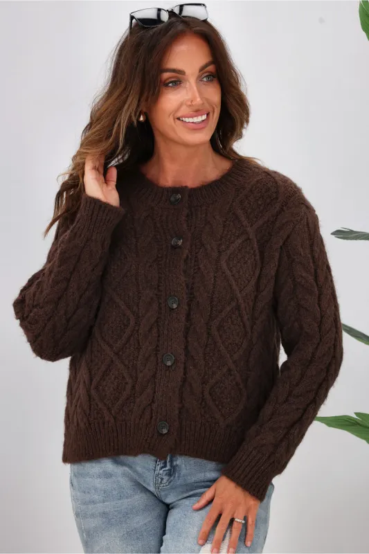 Shine On Label Wren Cable Cardigan Mocha sold by Shine On