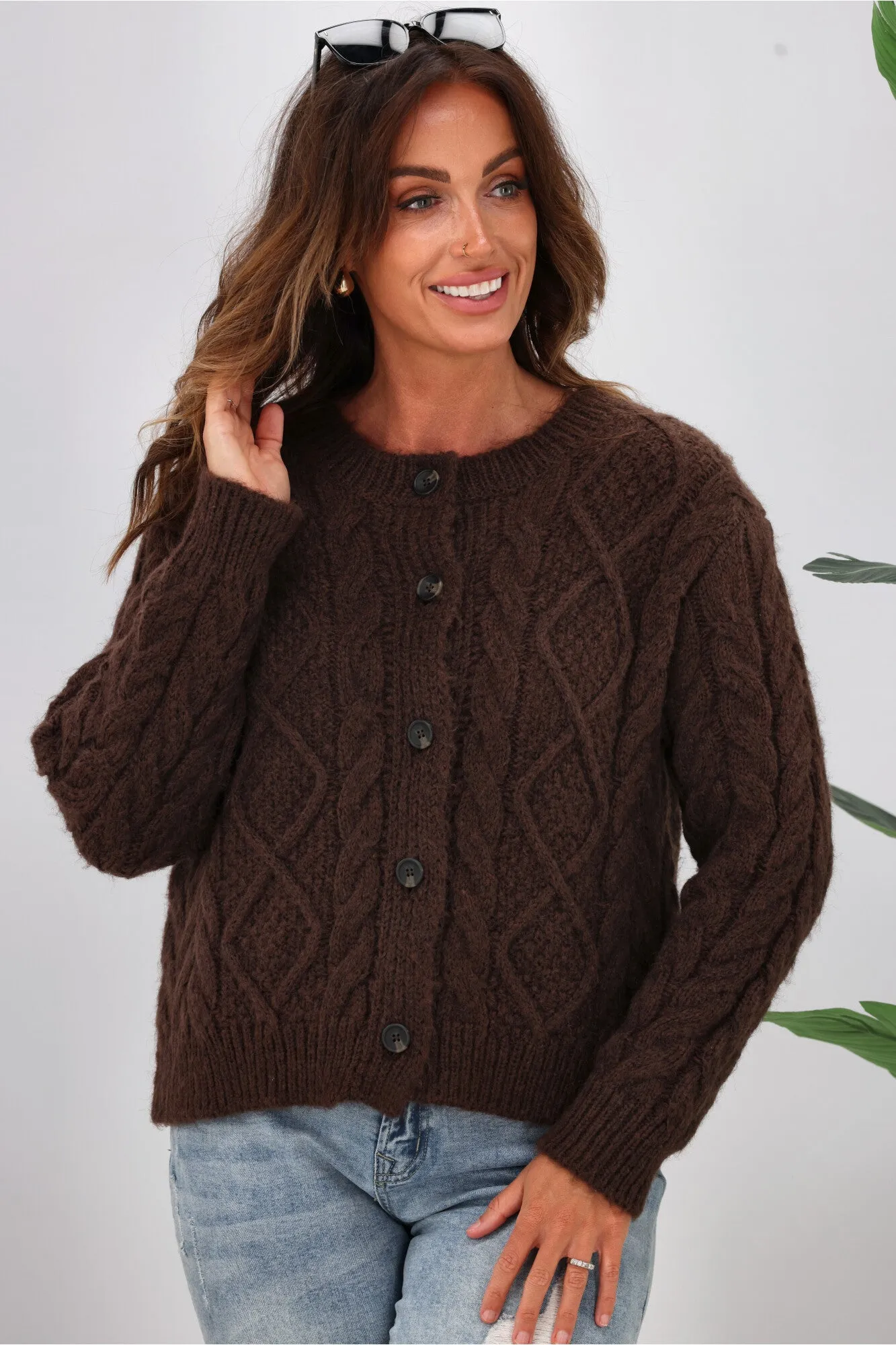 Shine On Label Wren Cable Cardigan Mocha sold by Shine On