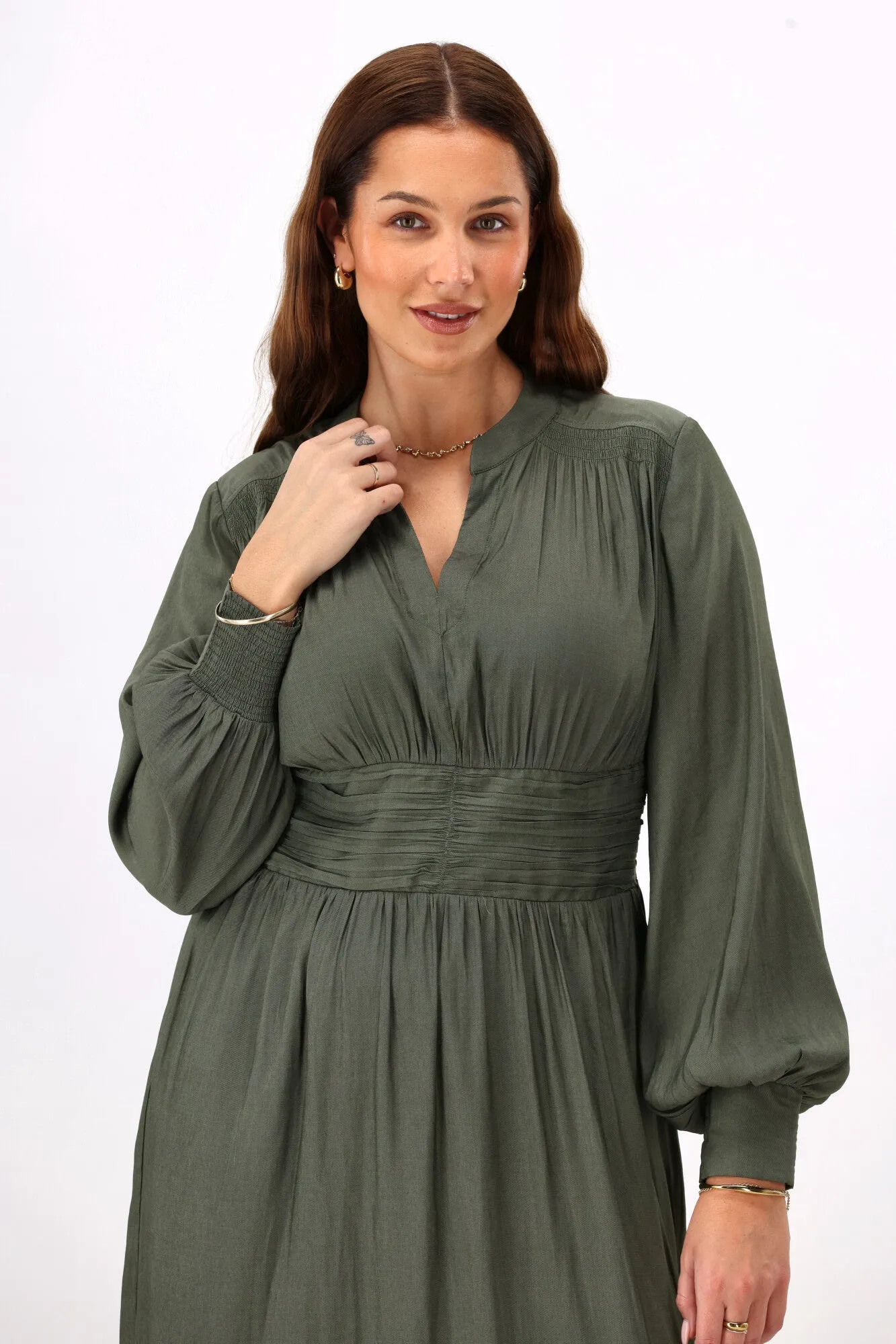 Gloss the Label Ellery Shirred Detail Dress Olive sold by Shine On product image thumbnail 2